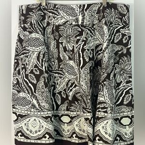 Talbots 18W Brown White  Full Cotton Skirt Lined Midi Plus Size 18W